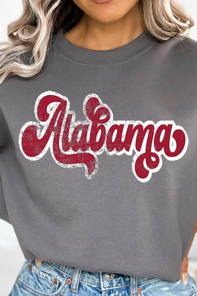 Distressed Alabama Script Heavy-weight Crew Sweatshirt
