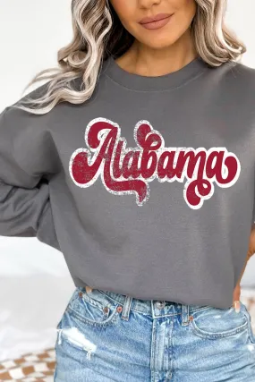 Distressed Alabama Script Heavy-weight Crew Sweatshirt