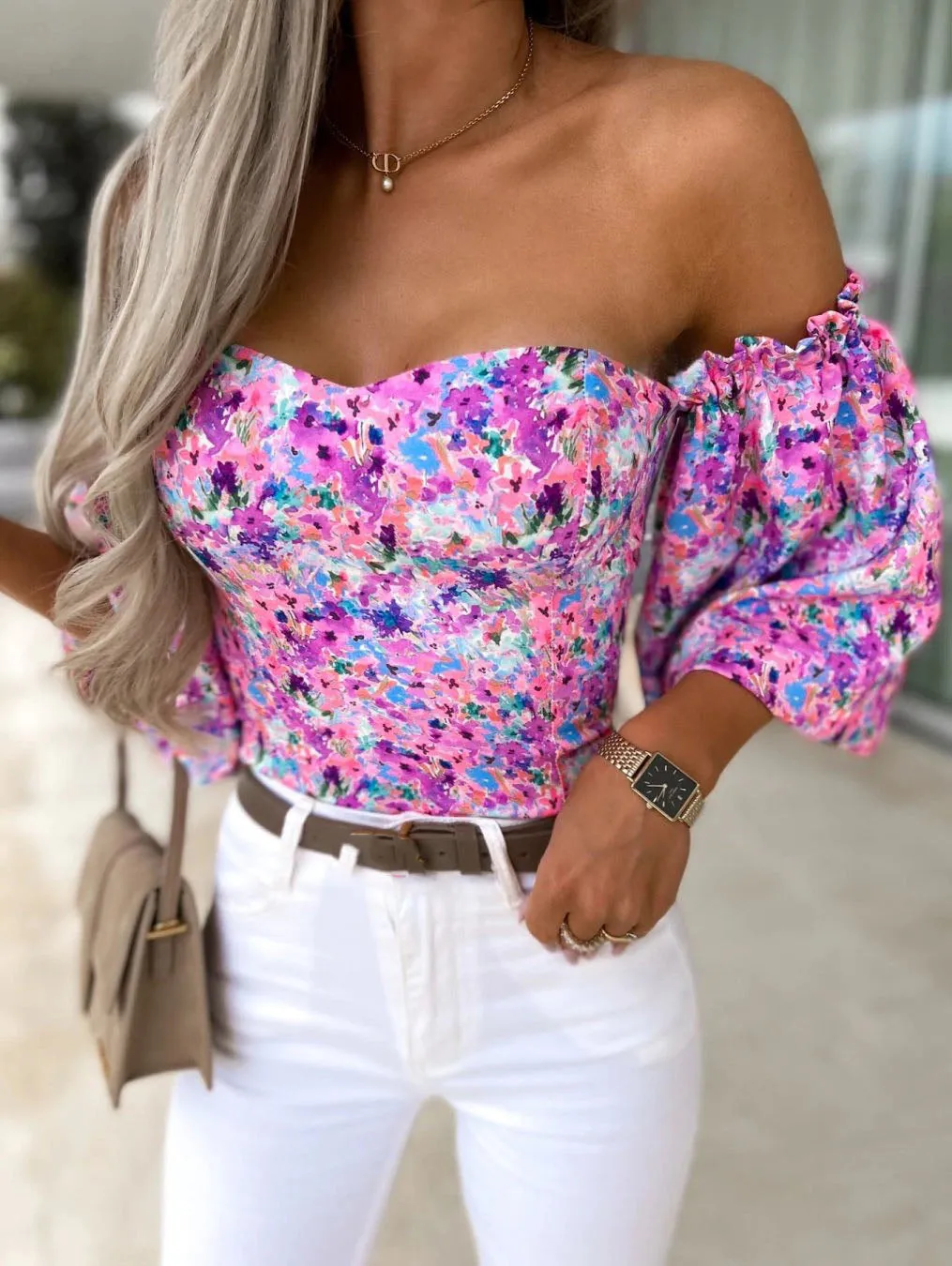 DressBetty - Women Sexy Top Summer Off Shoulder Floral Blouses Holiday Slash Neck Tops