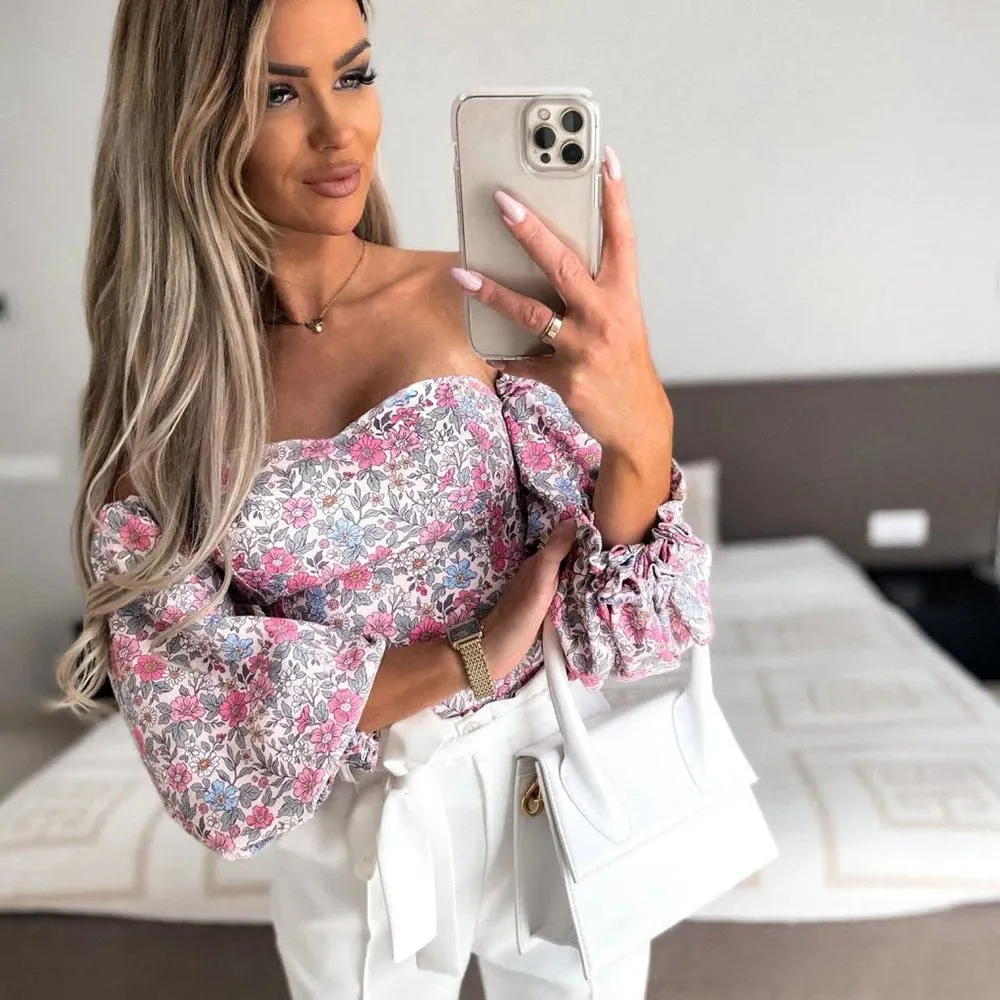 DressBetty - Women Sexy Top Summer Off Shoulder Floral Blouses Holiday Slash Neck Tops