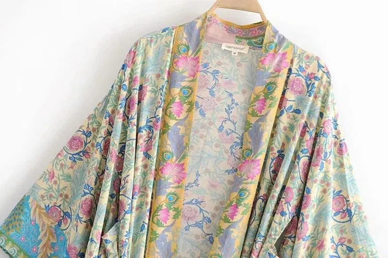 European and American women's long kimono printed bat sleeve style cardigan women Bohemian holiday dress