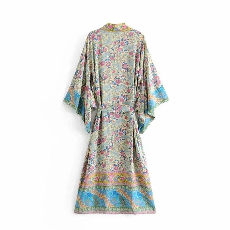European and American women's long kimono printed bat sleeve style cardigan women Bohemian holiday dress