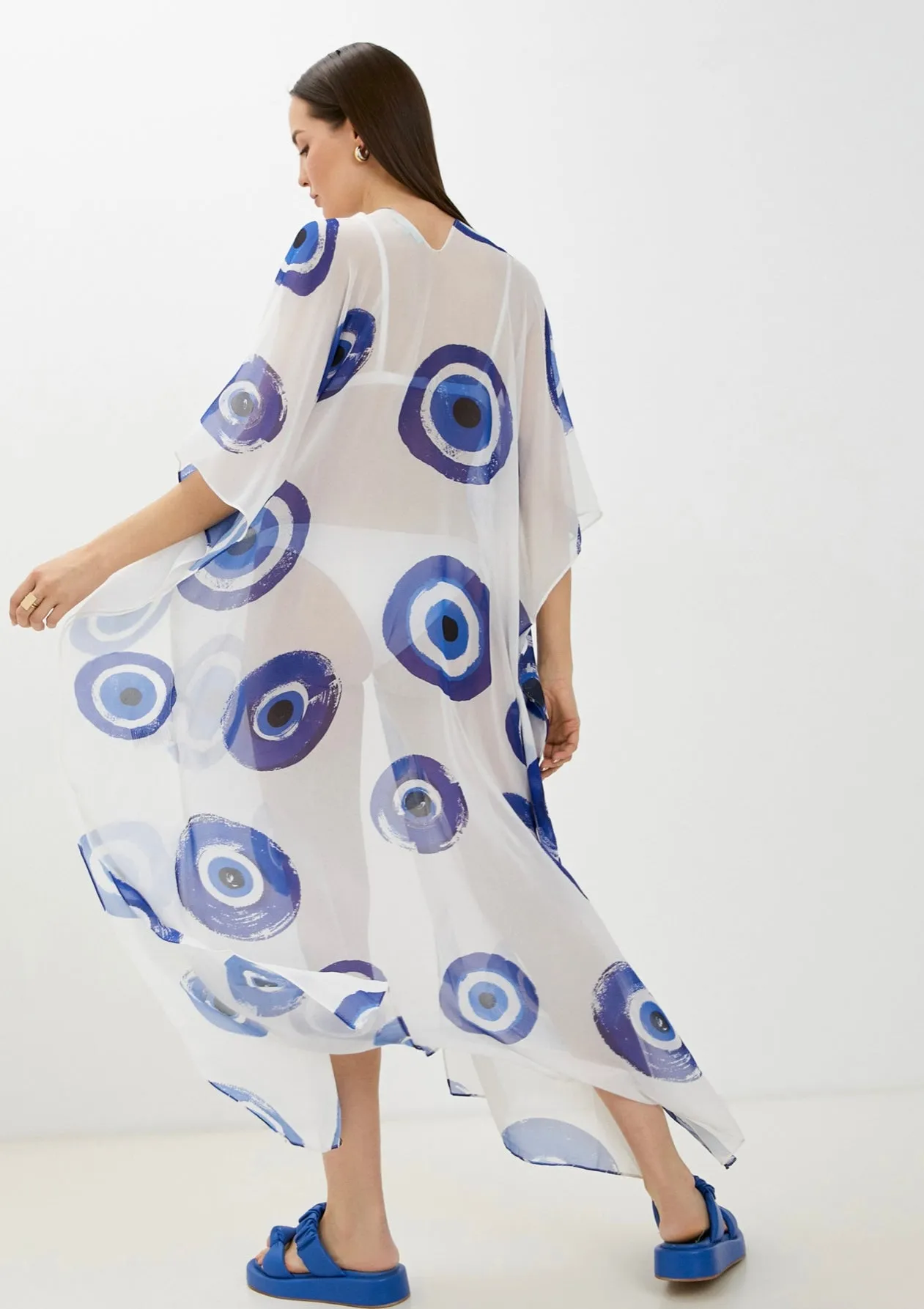 Evil Eye / White  - Side Drape Kaftan
