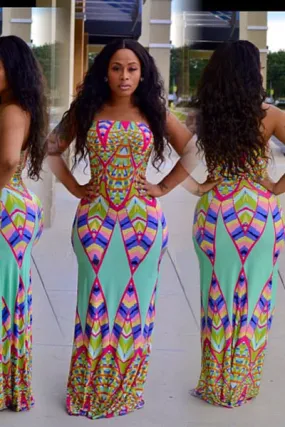 Fashionable Colorful Geometric Figure Printed Bohemia Dress