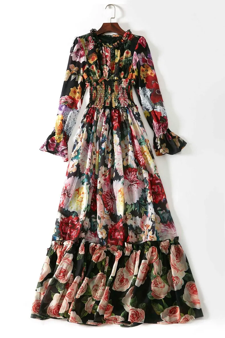 FashionSierra - Floral Printed Ruffles Elegant Designer Casual Holiday Maxi Dresses