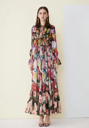 FashionSierra - Floral Printed Ruffles Elegant Designer Casual Holiday Maxi Dresses