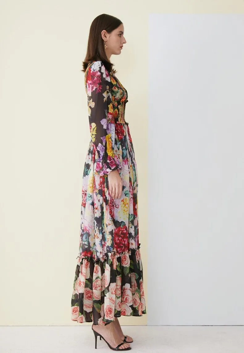 FashionSierra - Floral Printed Ruffles Elegant Designer Casual Holiday Maxi Dresses