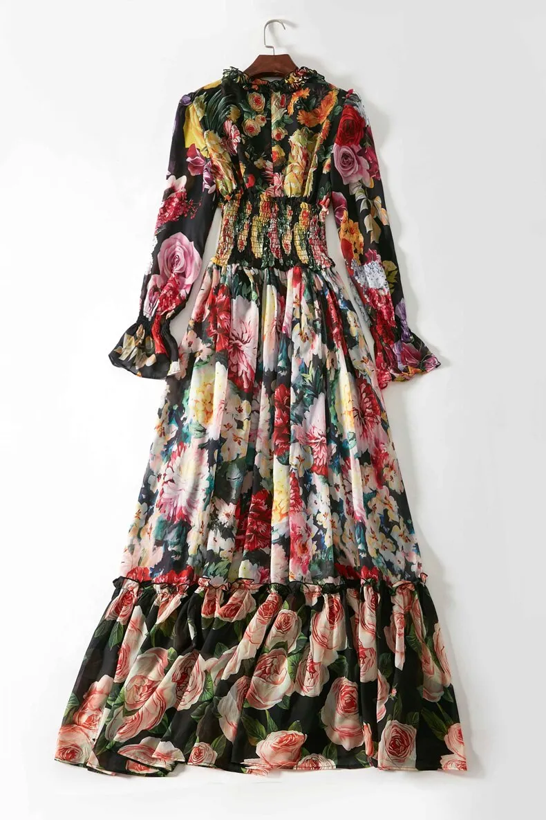 FashionSierra - Floral Printed Ruffles Elegant Designer Casual Holiday Maxi Dresses