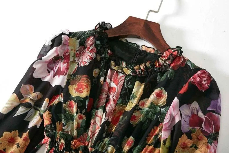 FashionSierra - Floral Printed Ruffles Elegant Designer Casual Holiday Maxi Dresses