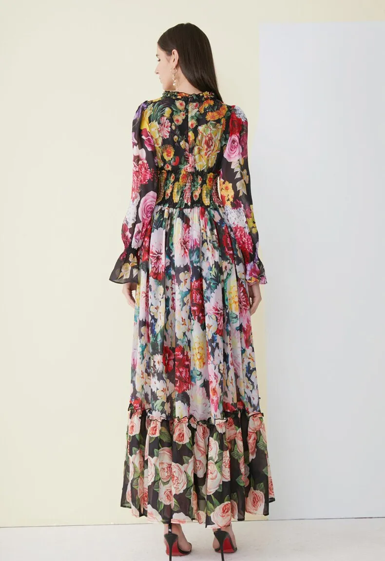 FashionSierra - Floral Printed Ruffles Elegant Designer Casual Holiday Maxi Dresses