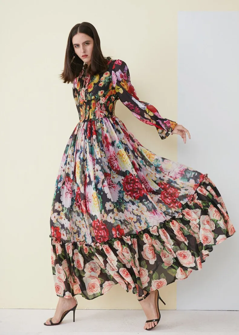 FashionSierra - Floral Printed Ruffles Elegant Designer Casual Holiday Maxi Dresses