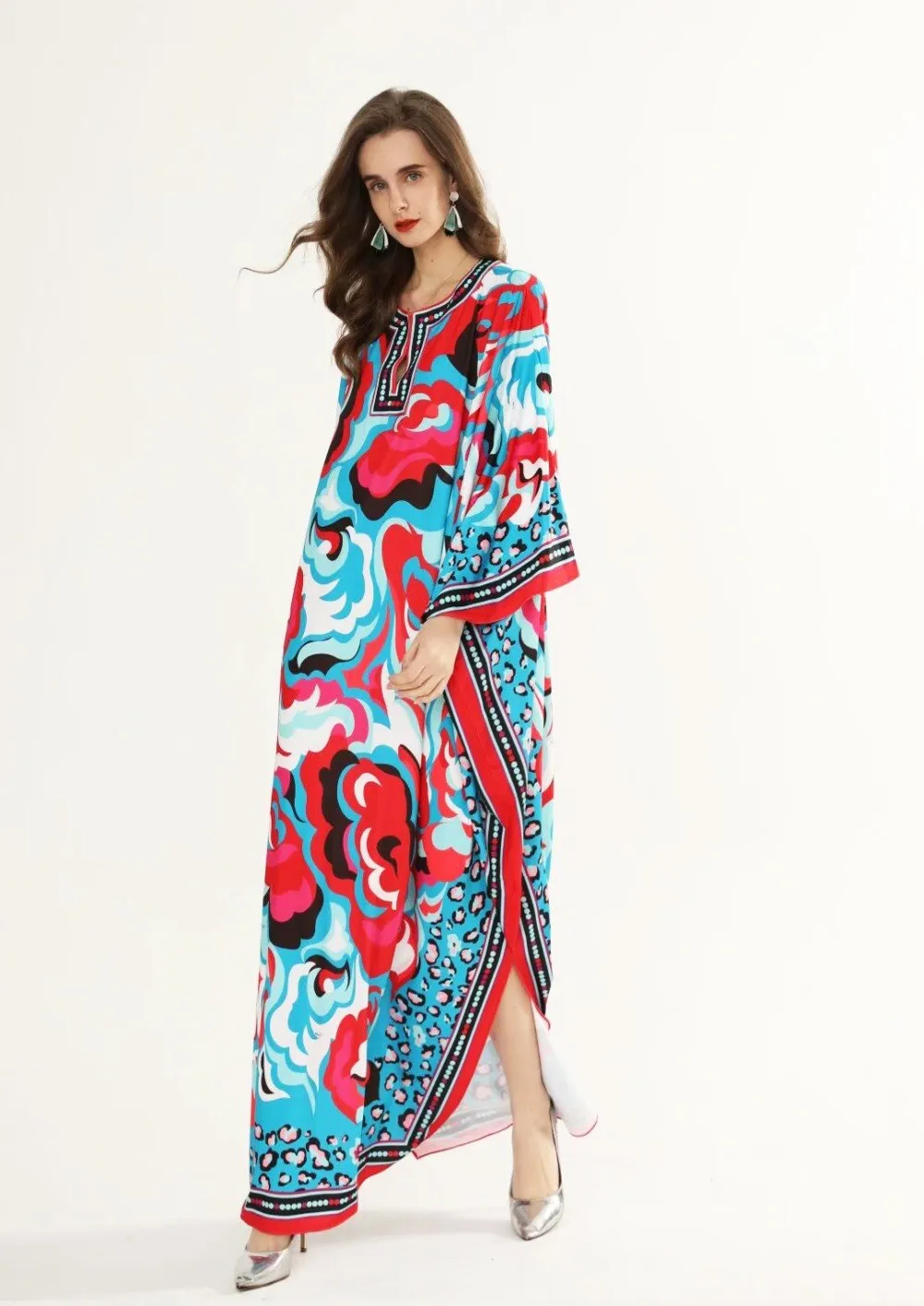 FashionSierra - Plus Sizes Printed Knitted Elastic Maxi Long Dresses
