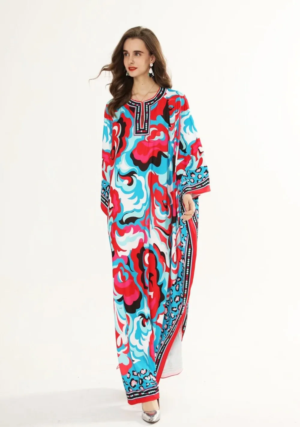 FashionSierra - Plus Sizes Printed Knitted Elastic Maxi Long Dresses