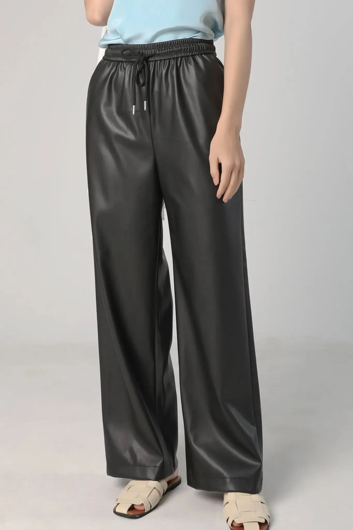 Faux Leather Wide Leg Pants
