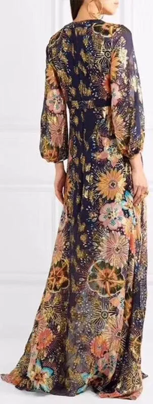 Floral-Print Metallic Fil Coup̩ Silk-Gauze Maxi Dress