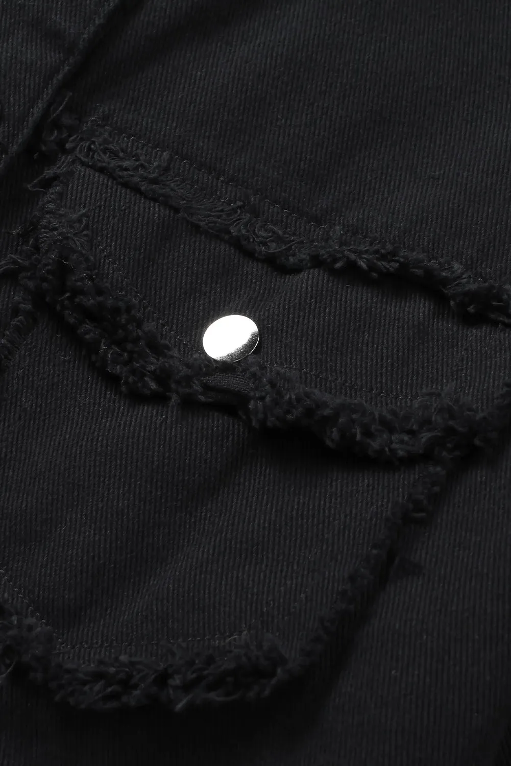 Frayed Trim Snap Denim Jacket