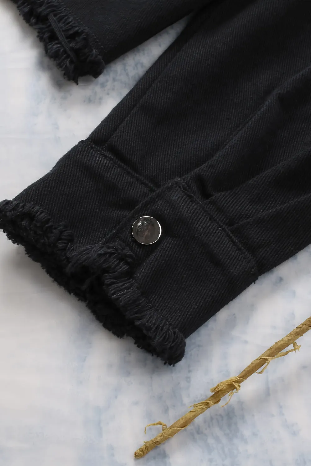 Frayed Trim Snap Denim Jacket