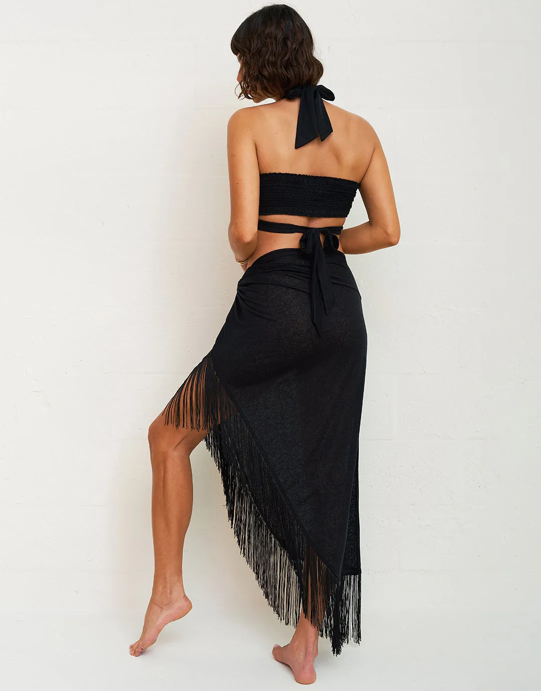 Fringed Sarong Skirt - Black