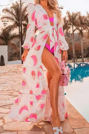 Graphic Print Pretty Lace-Up Beachwear