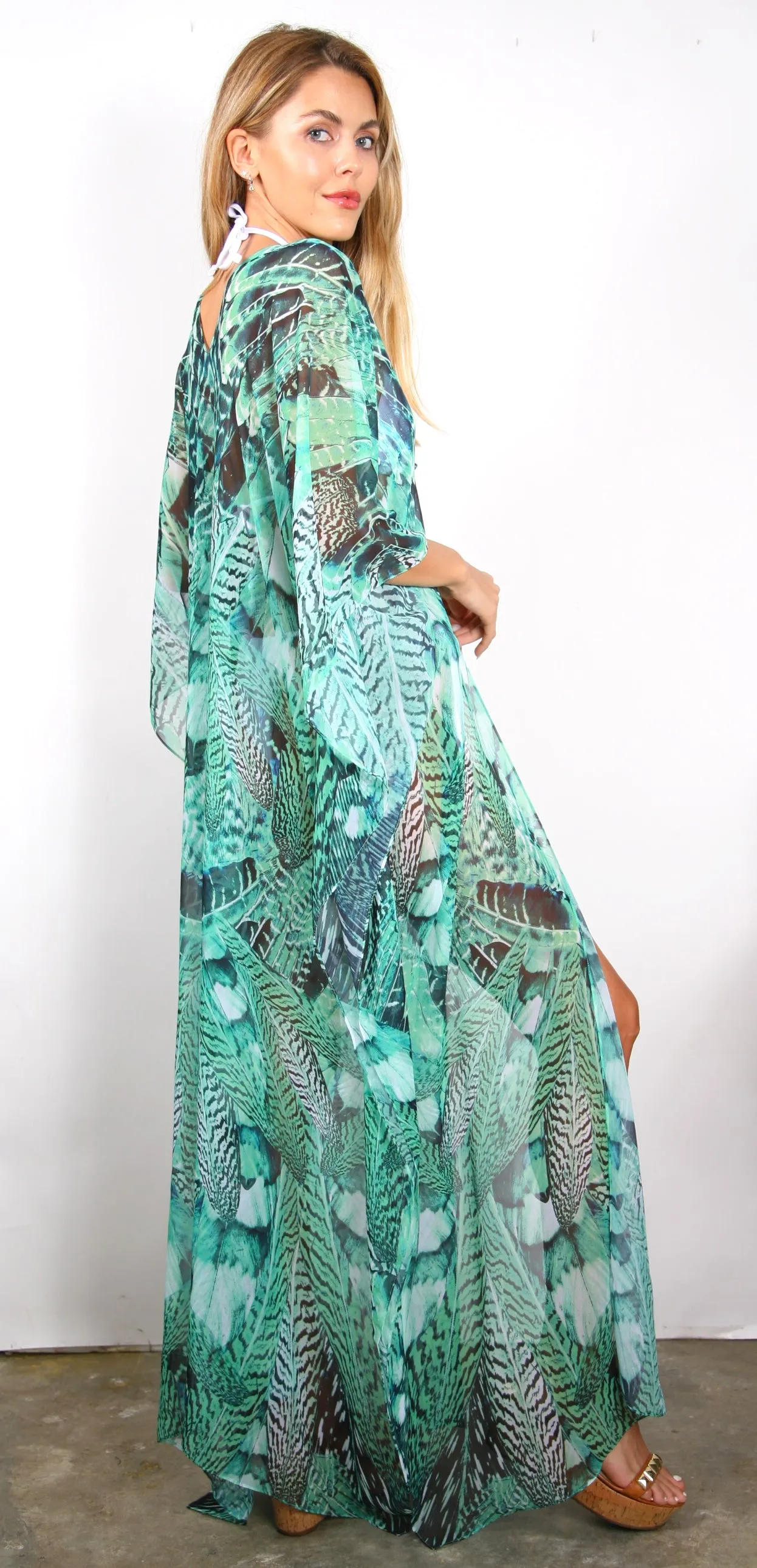 Green Feather  - Long Open Kaftan