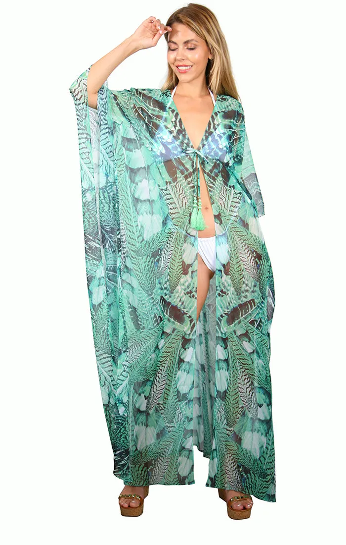 Green Feather  - Long Open Kaftan