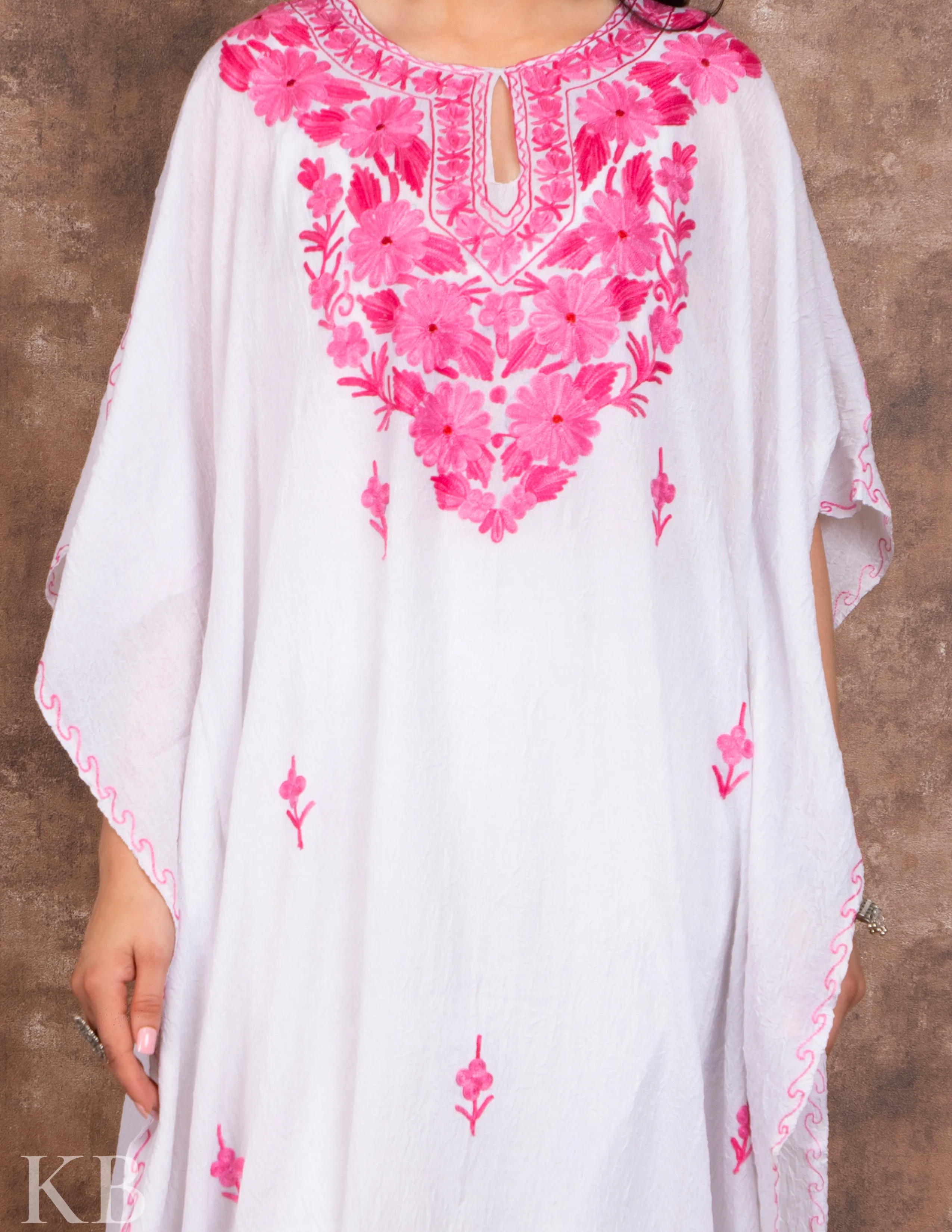 Gulaab Naal White Embroidered Summer Cotton Kaftan