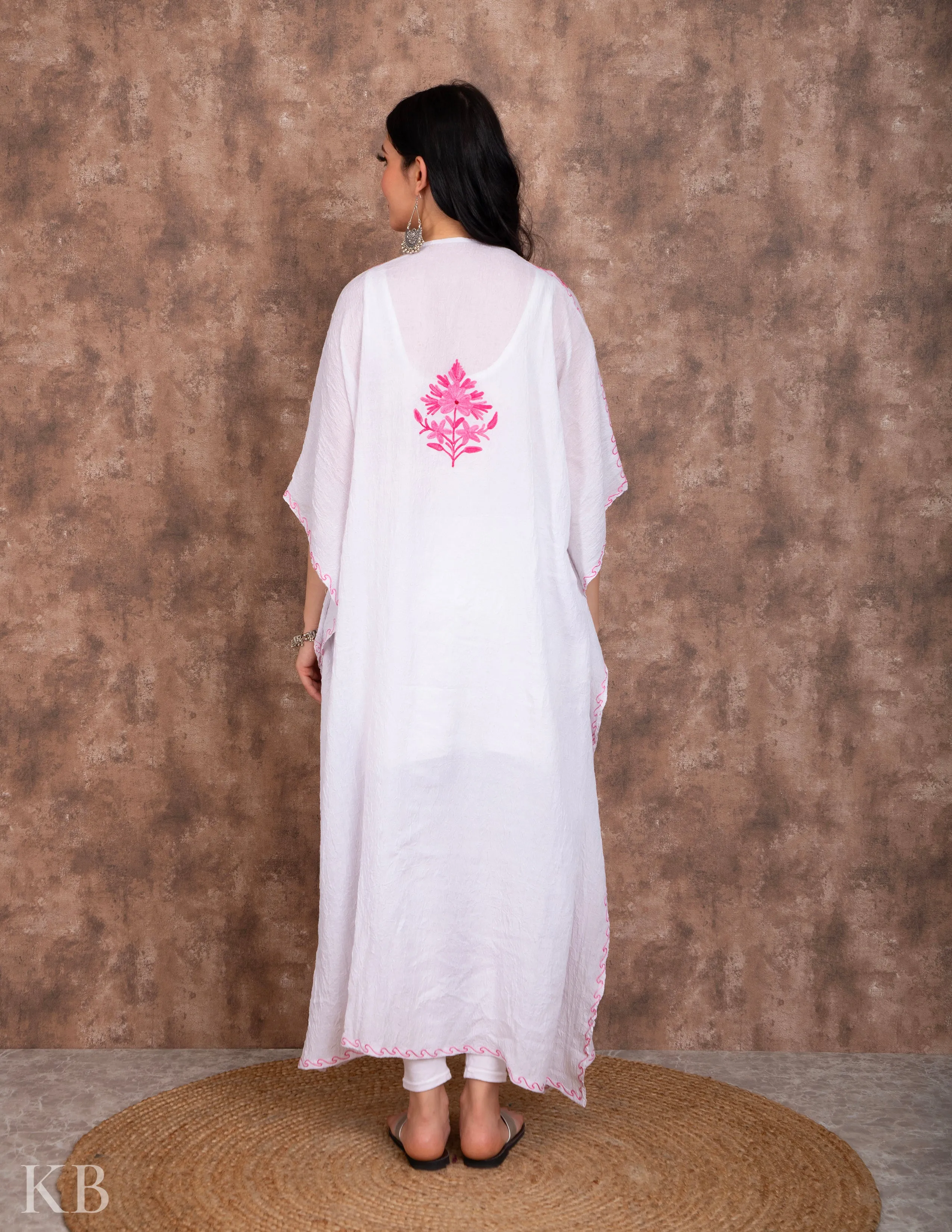 Gulaab Naal White Embroidered Summer Cotton Kaftan