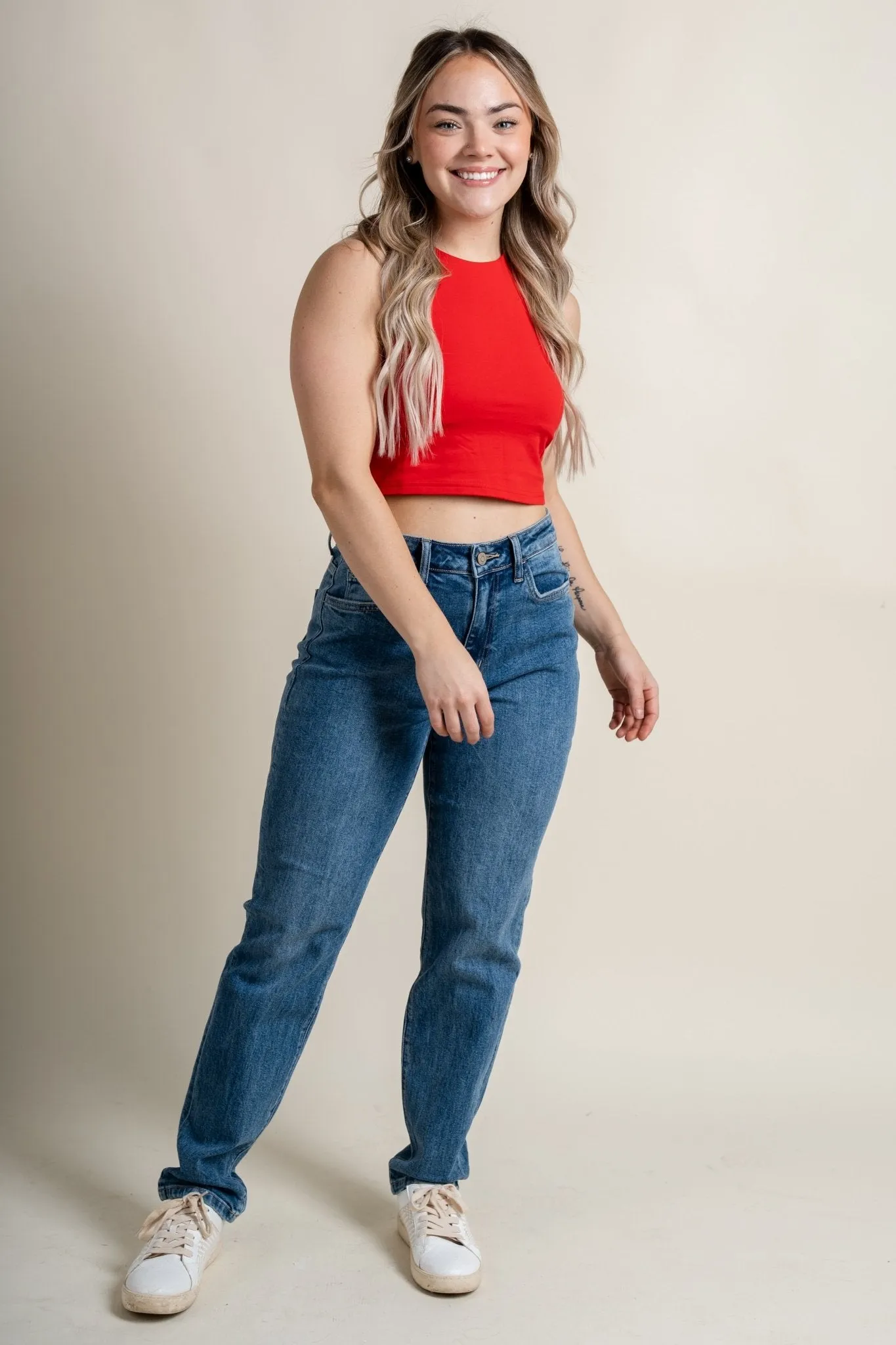 Halter crop tank top red