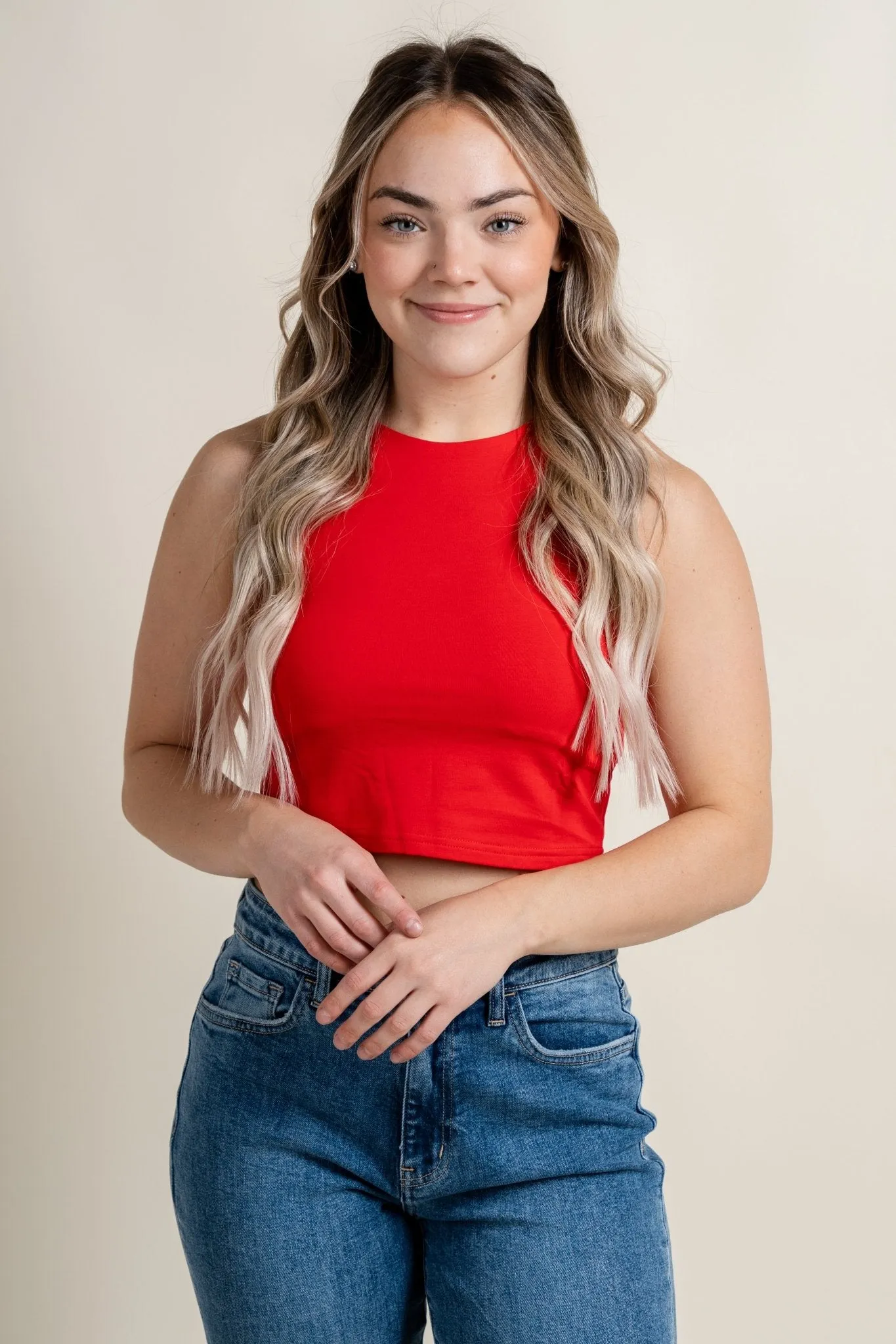 Halter crop tank top red