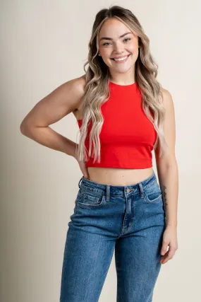 Halter crop tank top red