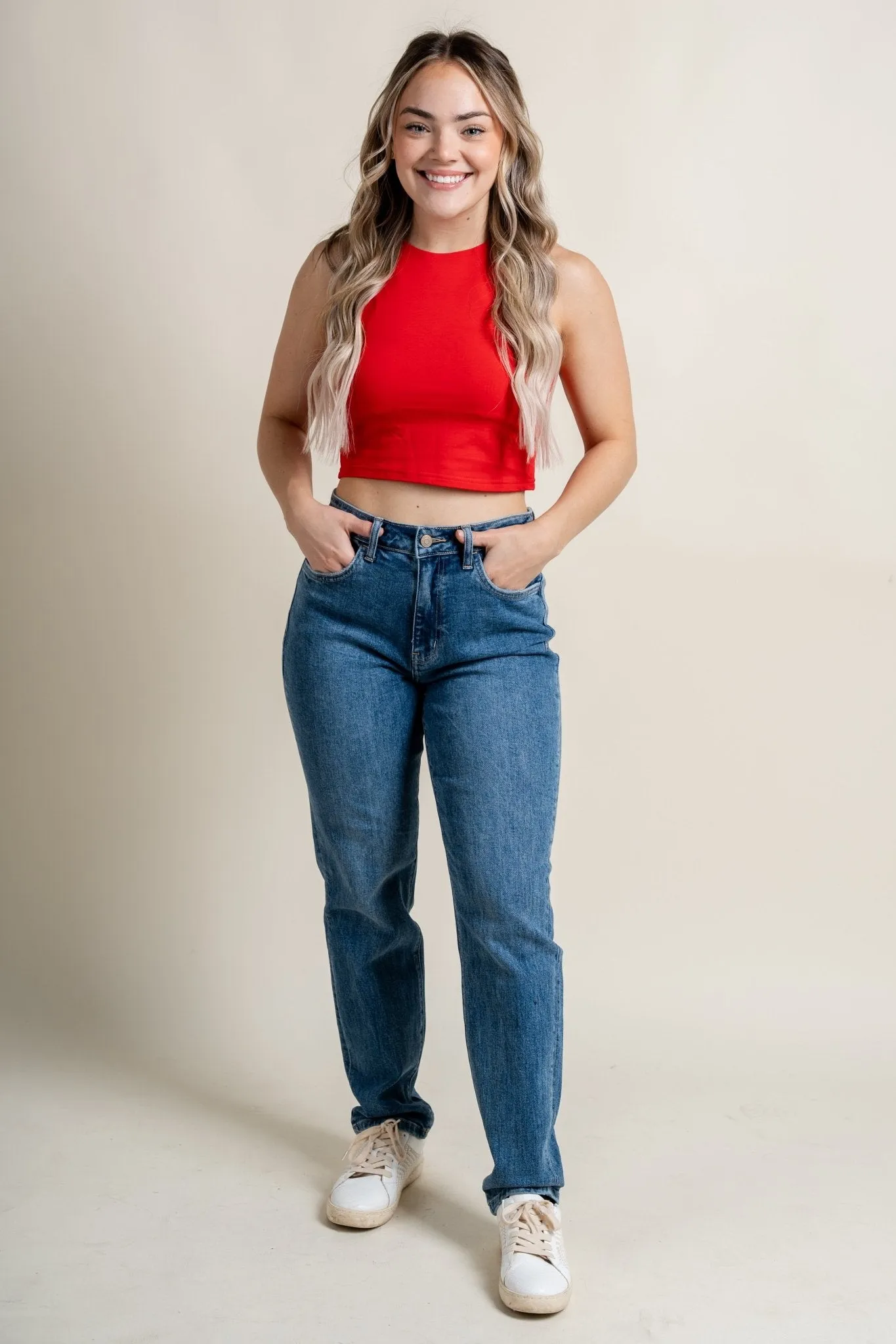 Halter crop tank top red