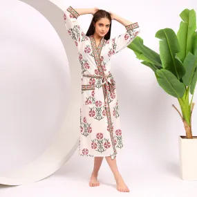 Hand Block Printed Floral Cotton Kimonos | Women’s Robes