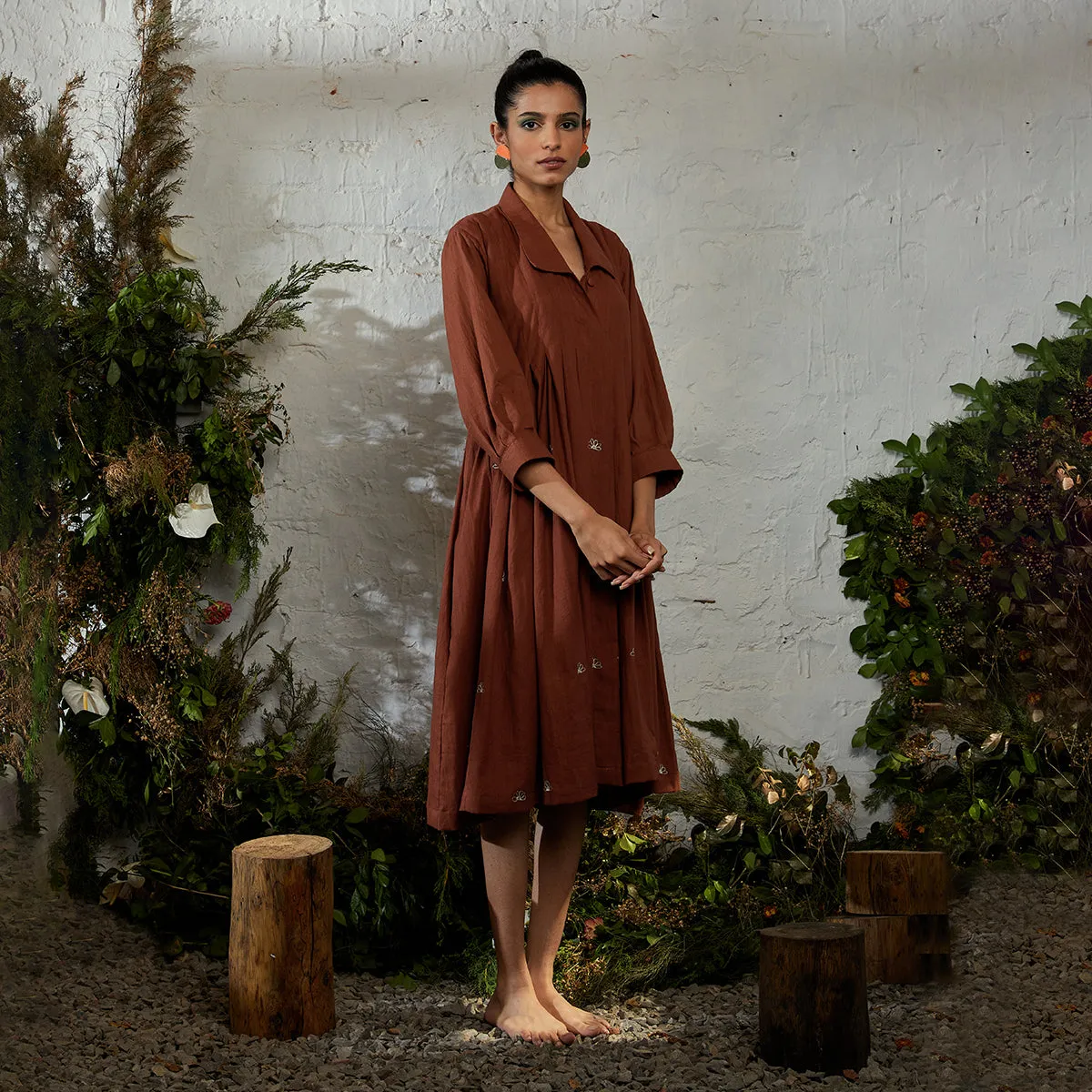 Handwoven Cotton Shirt Dress for Women | Cinnamon Brown