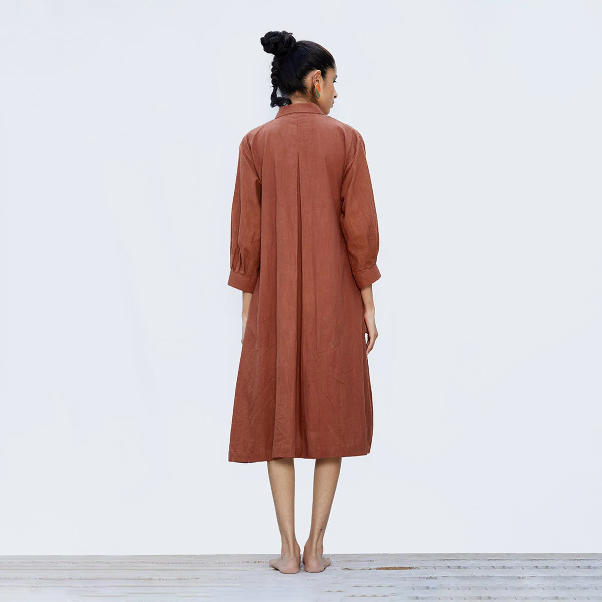 Handwoven Cotton Shirt Dress for Women | Cinnamon Brown