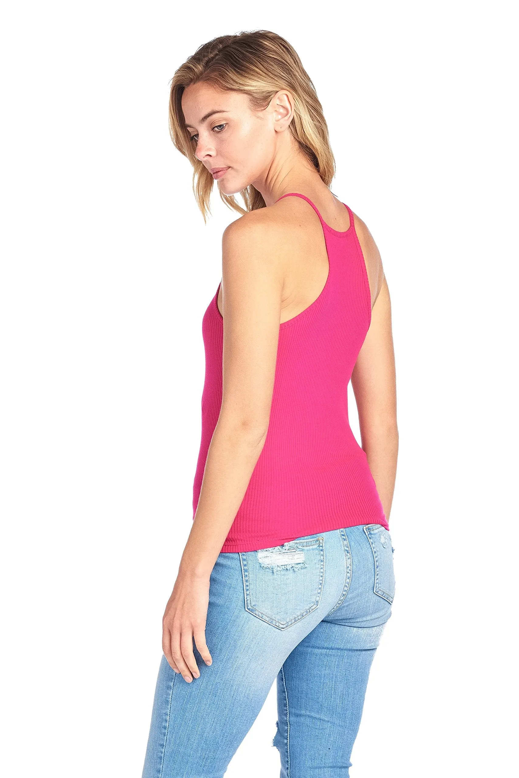 High Neck Racer Back Ribbed Cami Tank Top