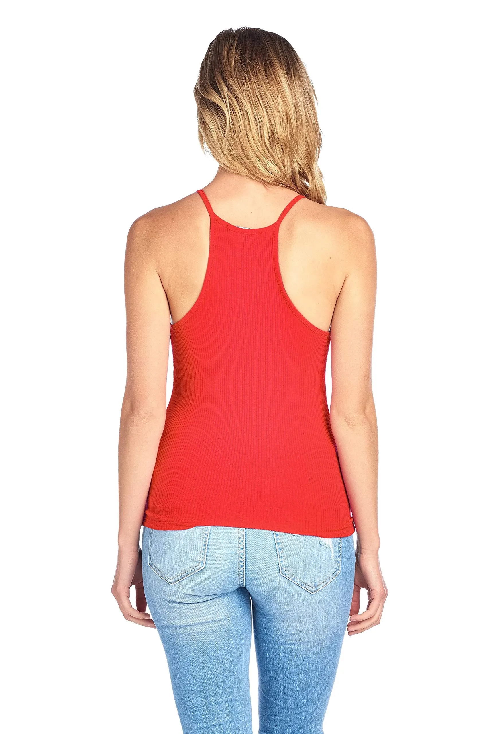 High Neck Racer Back Ribbed Cami Tank Top