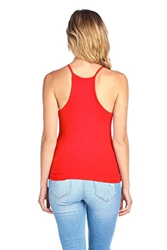 High Neck Racer Back Ribbed Cami Tank Top