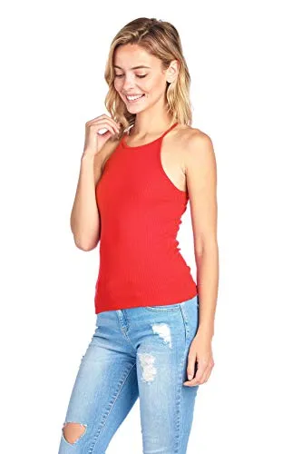 High Neck Racer Back Ribbed Cami Tank Top