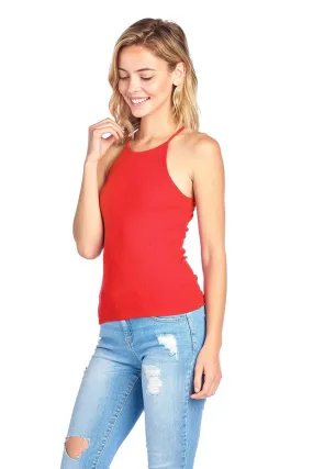 High Neck Racer Back Ribbed Cami Tank Top