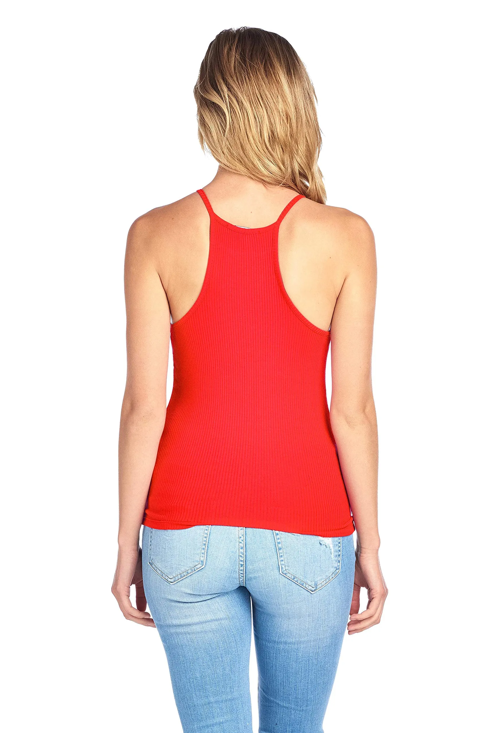 High Neck Racer Back Ribbed Cami Tank Top
