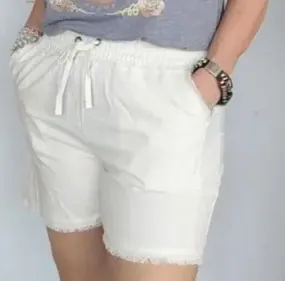 Ivory Frayed Hem Drawstring Shorts