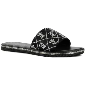 Juicy Couture Womens YOGAA Rhinestone Slip On Slide Sandals