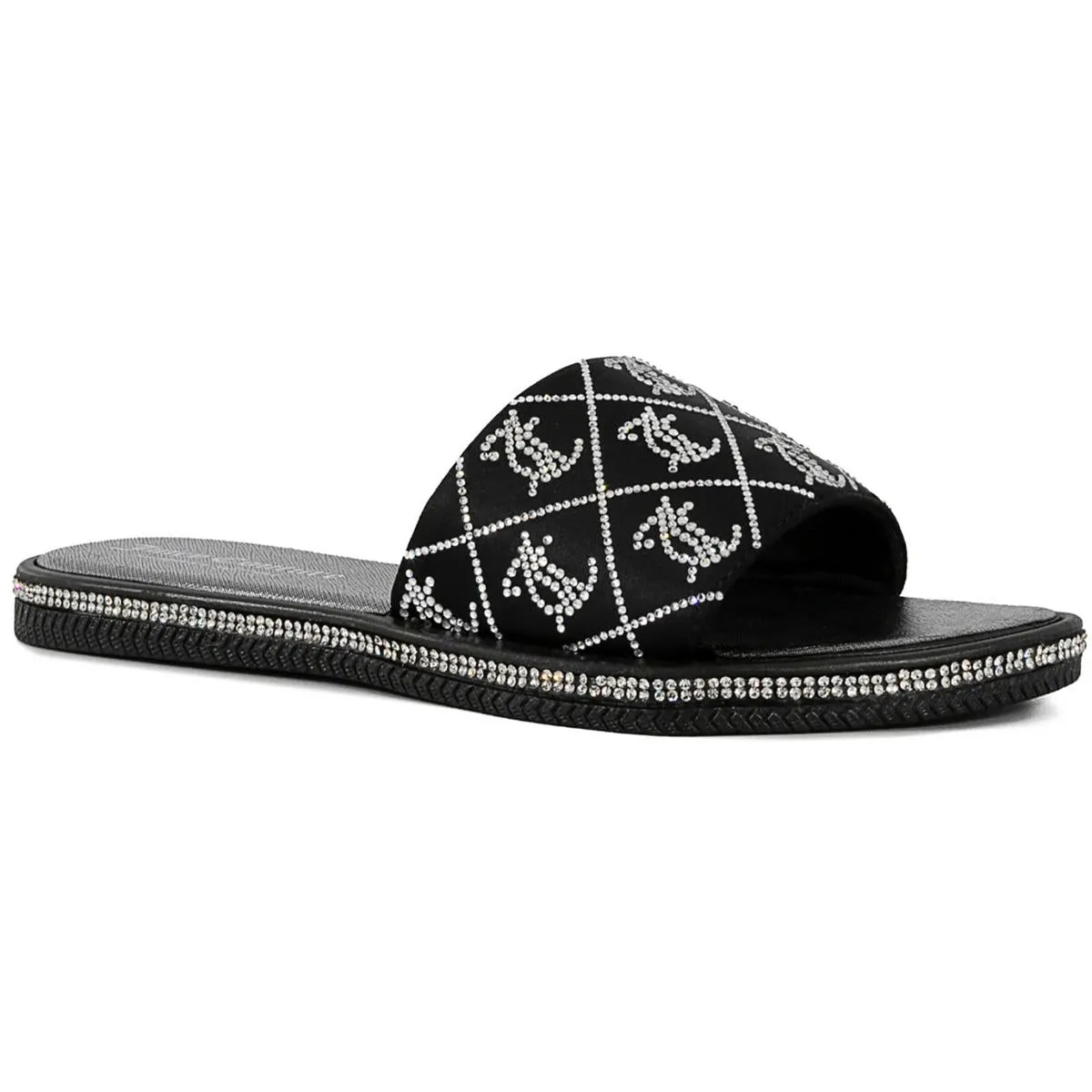 Juicy Couture Womens YOGAA Rhinestone Slip On Slide Sandals
