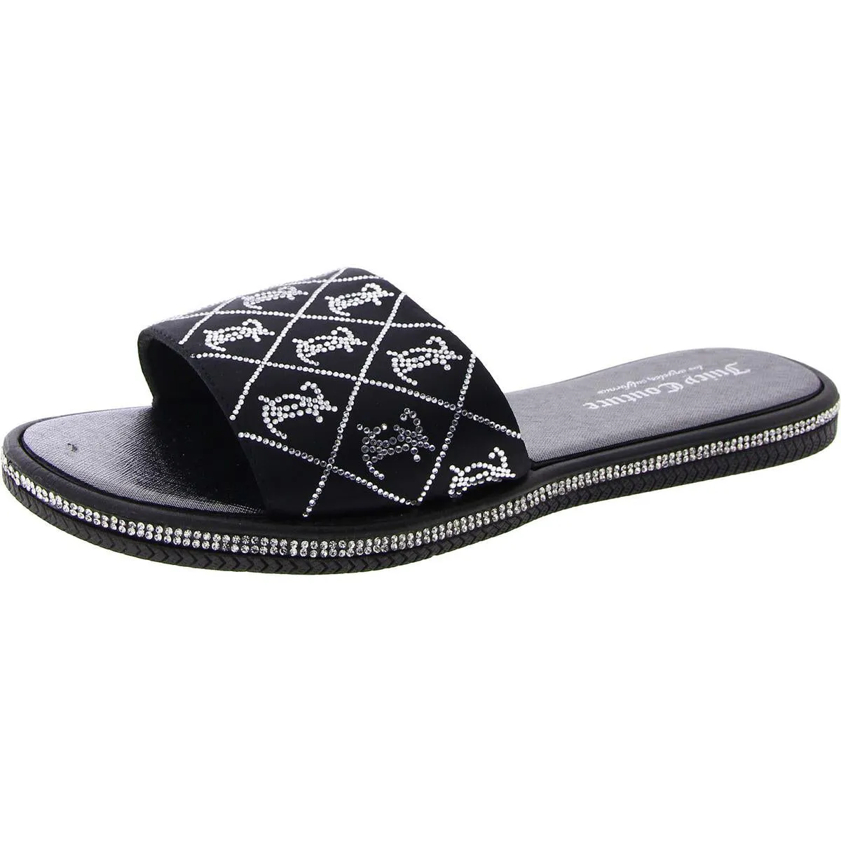 Juicy Couture Womens YOGAA Rhinestone Slip On Slide Sandals