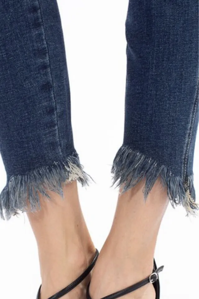 KanCan High Rise Frayed Ankle Skinny Jeans (Dark)