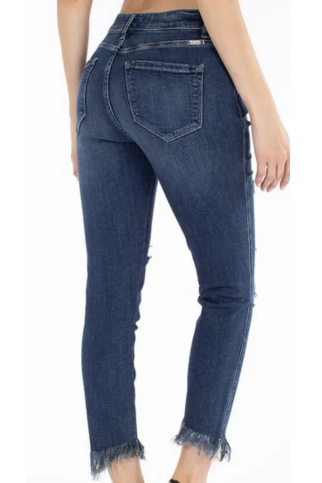 KanCan High Rise Frayed Ankle Skinny Jeans (Dark)