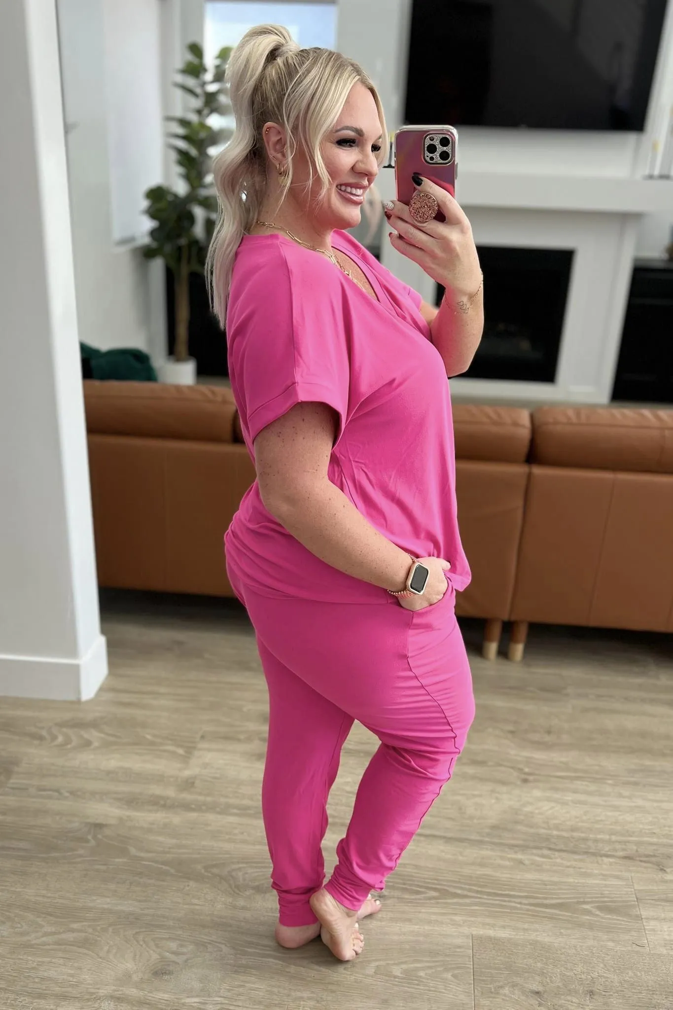 Krisie V-Neck Lounge Set-#2-Hot Pink