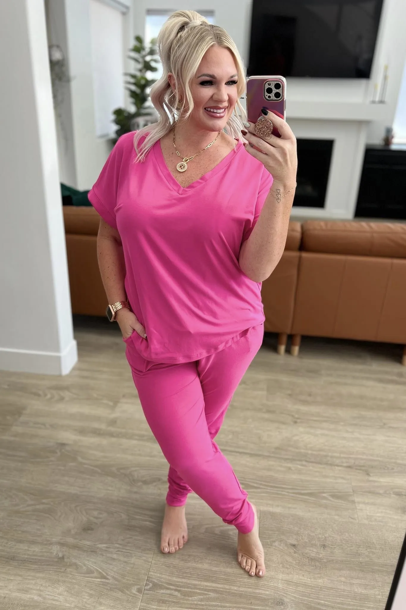 Krisie V-Neck Lounge Set-#2-Hot Pink