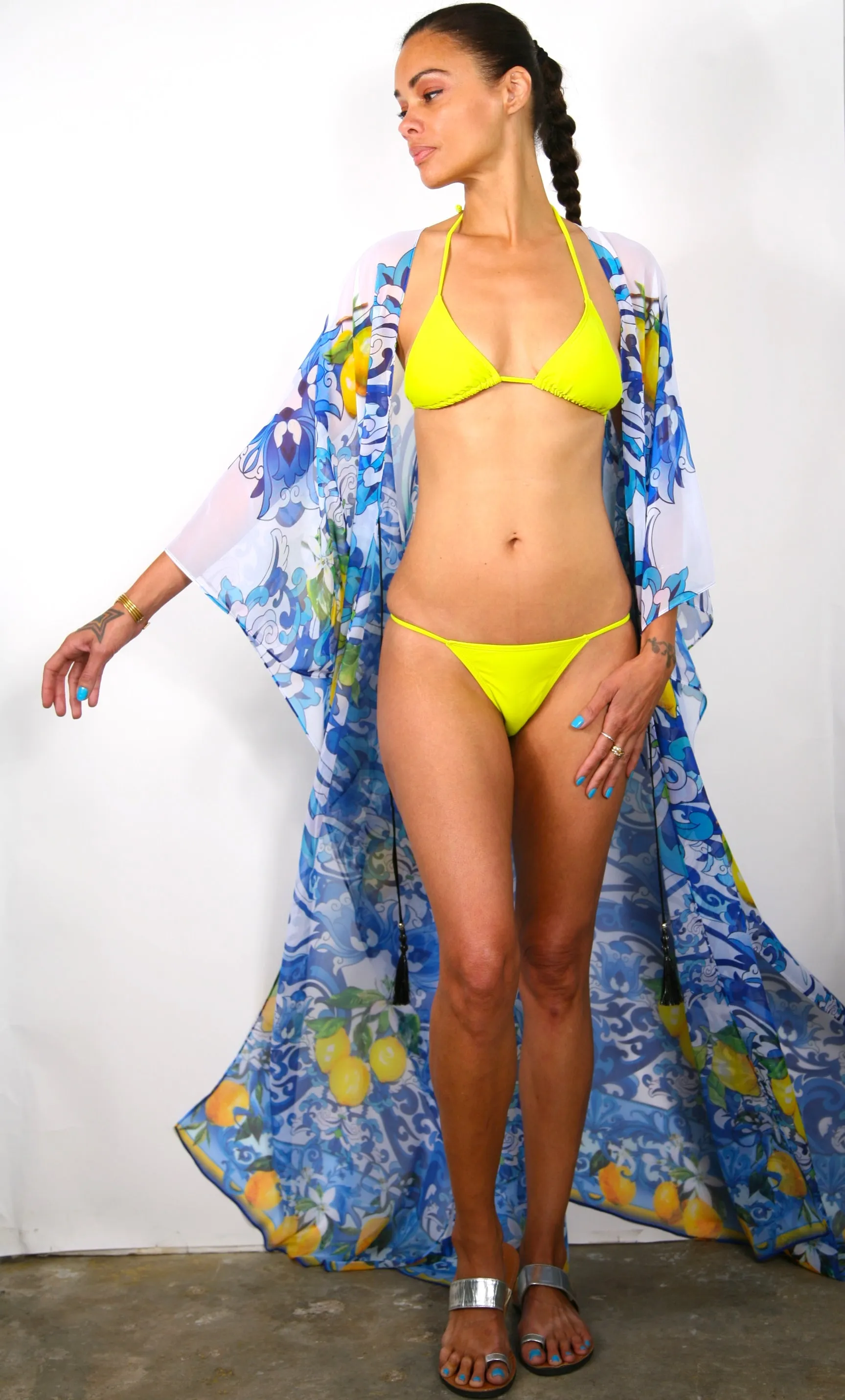 Lemon Garden  - Side Drape Kaftan