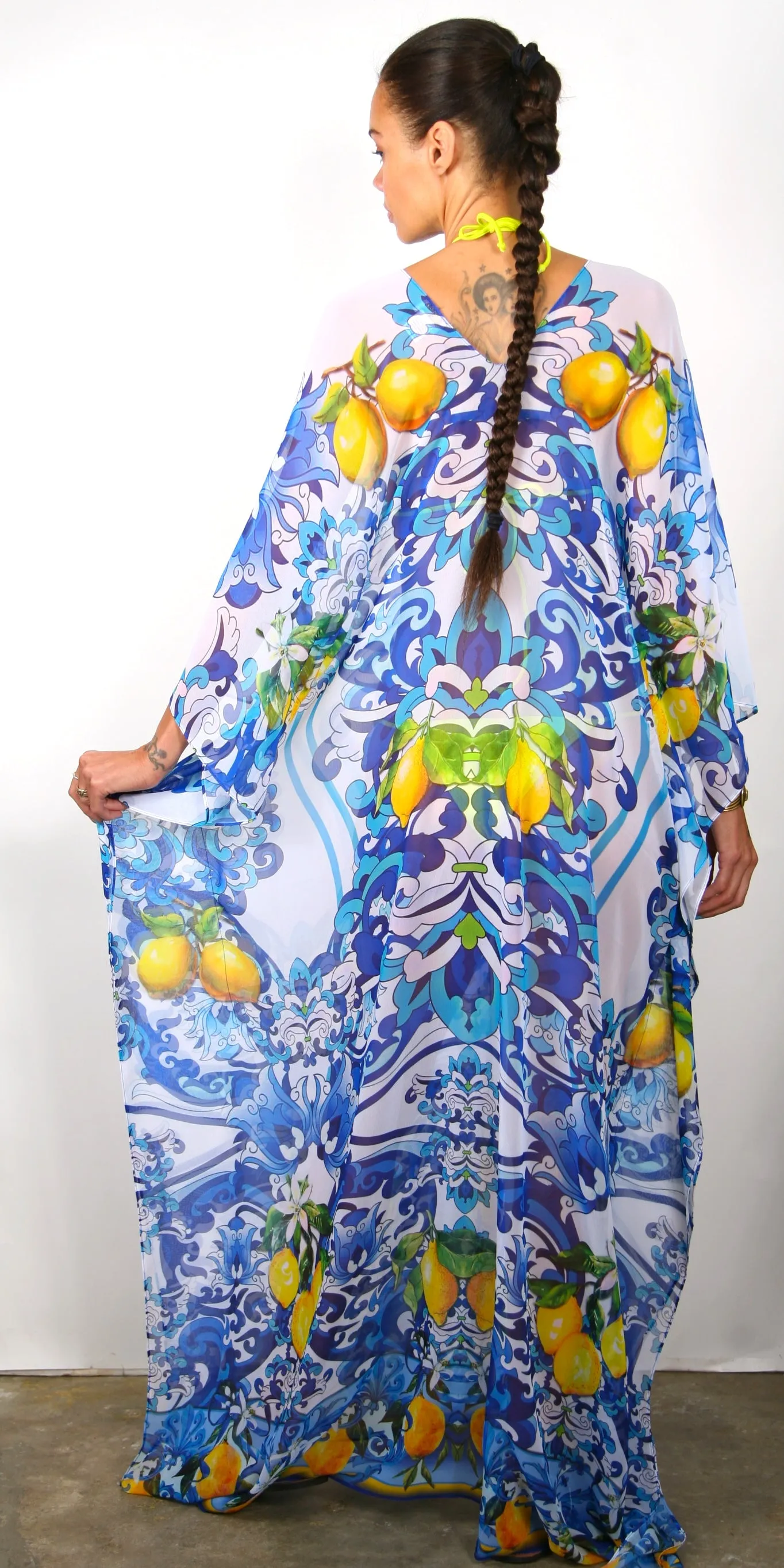 Lemon Garden  - Side Drape Kaftan
